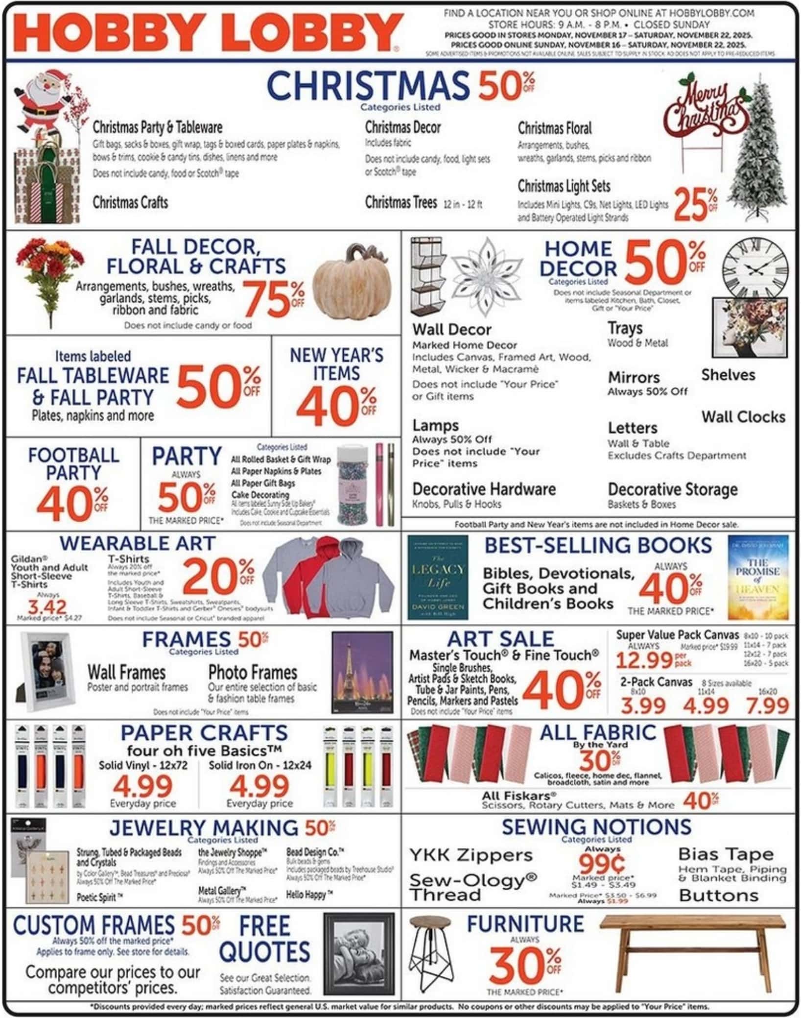Hobby Lobby Weekly Ad 11/23/25 & 11/30/25 preview 1 – hobbylobby weekly ad 111625 01